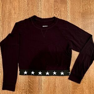 KatieJ NYC Girls cropped black top star trim Large